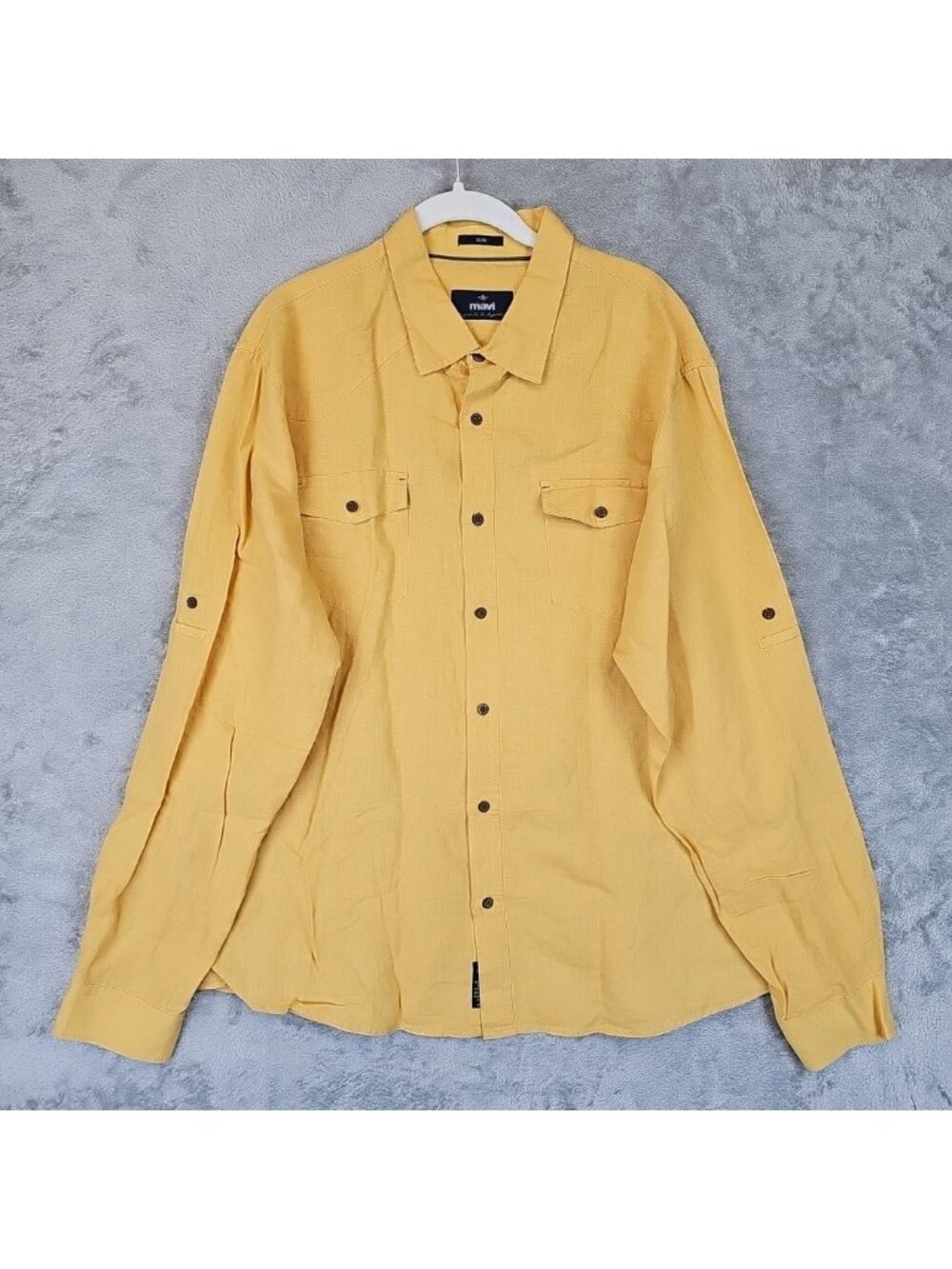 Mavi Shirt Mens 2XL Yellow Linen Cotton Slim Fit Long Sleeve Button Up Pockets